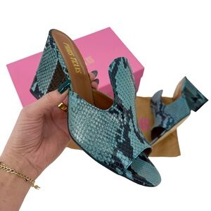 Paris Texas Blue Snakeskin Block Heel Mules EU40 US10 Like New w Original Box